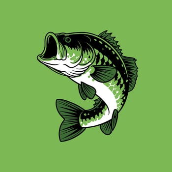 Dynamic Green and Black Largemouth Bass Fish Leaping Out of Water, Illustration for Fishing Themes vector