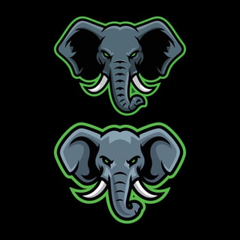 Intense Elephant Head Mascot Design Set with Green Outlines and Glowing Eyes, Ideal for Sports Teams, Esports, or Powerful Brand Logos vector