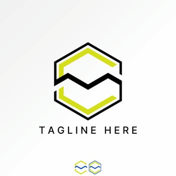 letter CM or GCM font line hexagon sport vector