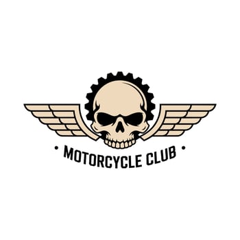 Vintage Motorcycle Club Emblem with Skull, Gear, and Wings Design vector