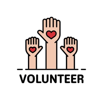 Three Abstract Outlined Human Hands with Red Hearts for Volunteer Logo vector