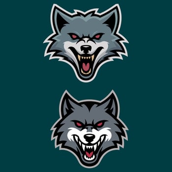 Ferocious Growling Wolf Head Mascot Logo with Red Eyes on a Dark Background vector