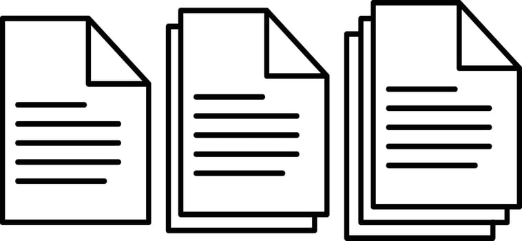 Three stacked document icons representing information and data organization isolated on transparent background vector