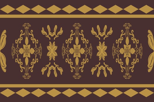 Classy Old Money Medieval Style with Gold Scroll Ornament on Brown Background. Delicate Exotic Damascus Fleur de lis Detailed and Geometric give Honor Expensive Royal Look suit for Embroidery Textiles vector