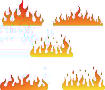 Collection of stylized flame graphics with orange and yellow gradient isolated on white background vector
