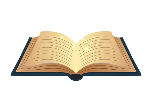Open glowing magic book. Illustration with mystical light and enchanted details. Ideal for fantasy designs. vector
