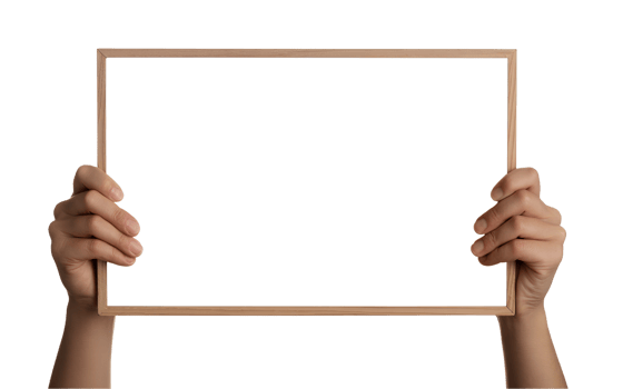 Hands Holding Blank White Signboard Isolated - Empty Panel for Marketing, Advertising, or Communication Design png