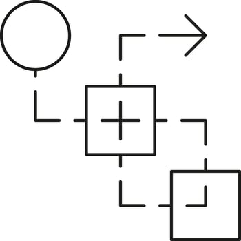 Flowchart diagram with a circle square plus symbol and arrow isolated on transparent background vector