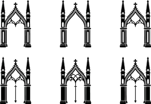 Gothic Archway Silhouettes in Black on White Background vector