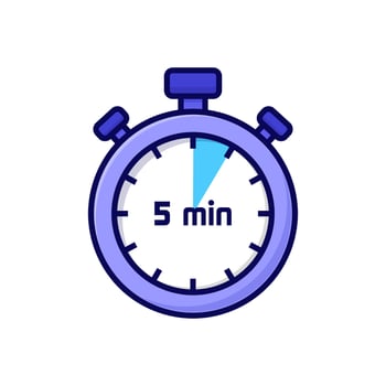 illustration cartoon stopwatch on white background of 5 minutes vector