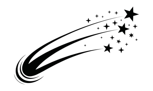 Comet Tail with Stars on White, Celestial Streak, Shiny Space Object Clip Art vector