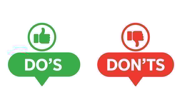 Dos and Donts Icons, Thumbs Up Symbol, Thumbs Down Sign, Green and Red Design vector