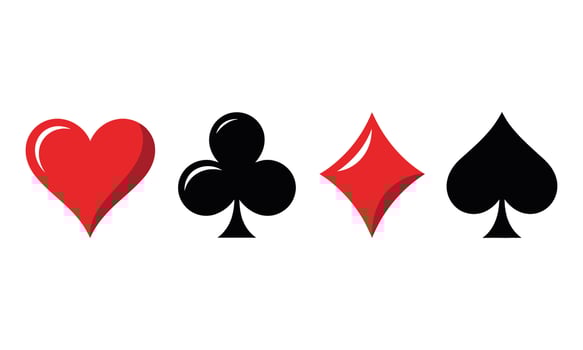 Isolated Playing Card Suit Symbols Hearts, Clubs, Diamonds, and Spades on White vector