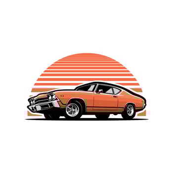 Orange car illustration with sunset vector