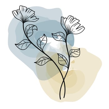 Botanical Line Art Flowers Blossom with Blue and Brown Pastel Color Bohemian Style Wall Art vector