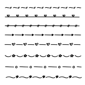 Text divider doodle collection with hearts, stars, and circle patterns. illustration vector
