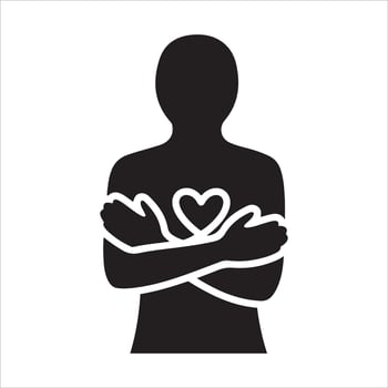 Silhouette of a person embracing themselves with a heart symbol vector