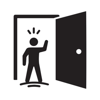 Person standing at an open doorway waving hello with a welcoming gesture vector