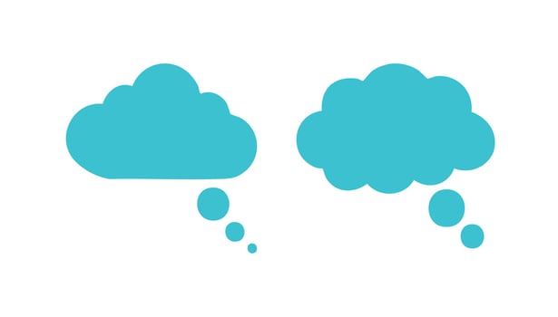 Two blue thought bubbles in cartoon style, with cloud-like shapes and small circles indicating thoughts. css Copy Edit vector
