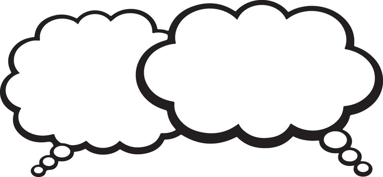 Two Black and White Traced Speech Bubbles with Thought Bubbles Side by Side Blank Template for Text or Dialogue vector