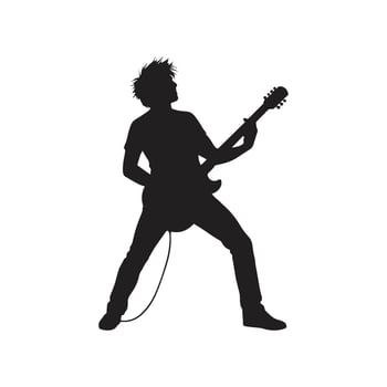 Rock guitarist silhouette man playing electric guitar on stage performing music concert entertainment concept isolated on white background vector