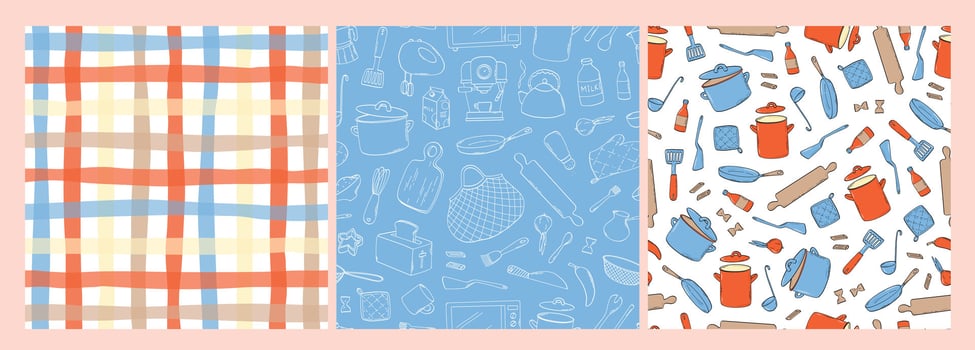Colorful kitchen-themed pattern designs vector