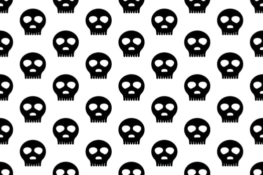 Black skull seamless pattern for holiday Halloween. Background for wallpaper, wrapping, packing, and backdrop. vector