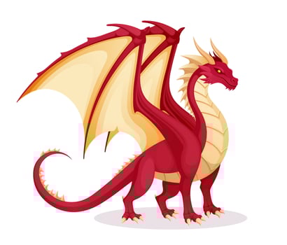 Red fantasy dragon illustration with wings spread, perfect for games, stories, or mythical creature designs. vector