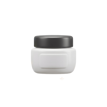 A cream in a container is surrounded by stars, implying that it is shining and suitable for skincare. png