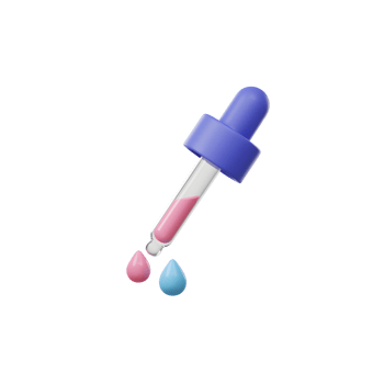 A dropper with pink liquid dispenses colorful drops, showing a playful and clean aesthetic used for designs about chemistry or experimentation. png
