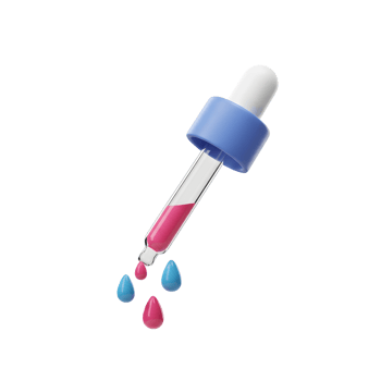 A 3D render shows a dropper with liquid, with droplets falling, suitable for use in illustrating concepts of dispensing, measuring, or precision application. png