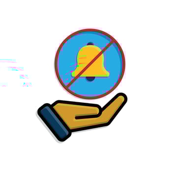 Mindfulness icon. no notification in hand. bell in crossed circle. mental health, lifestyles, meditating. Isometric design style.1356 vector