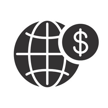 invest money at foreign bank, internet commerce icon, globe with coin, global economy, flat illustration vector