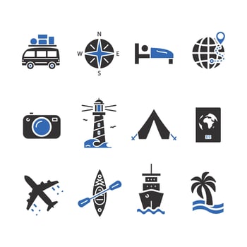 holiday tour icons, travel icon set, global, vacation tourist, flat illustration vector