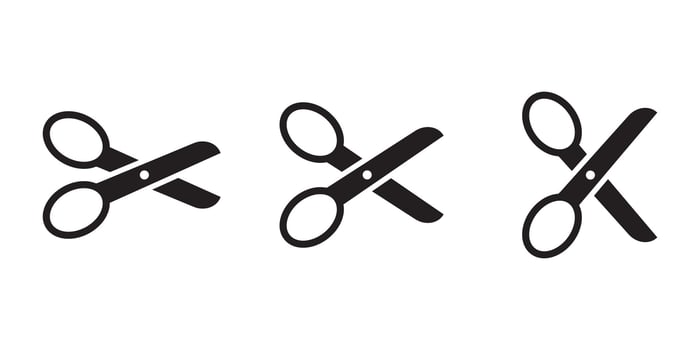 Open scissors icon set. Cut symbol. Pictogram of scissor. Symbol of cutting. vector