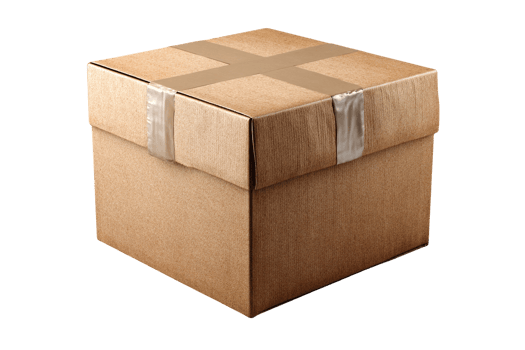 A brown cardboard box with a silver band around it png