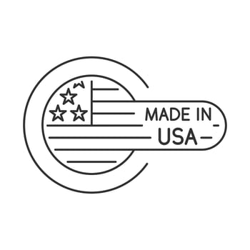 label flag manufactured america, made in usa icon, quality american stamp, thin line web symbol on white background - editable stroke illustration vector