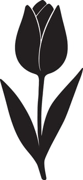 Elegant Black Silhouette of a Single Tulip Flower Blooming Gracefully on White Background, Simple Botanical Illustration vector