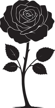 Elegant Black Silhouette of a Single Rose Blooming Gracefully on a White Background, Romantic and Mysterious Mood vector