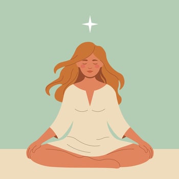 Girl sitting in lotus position, flat style, minimalism, pastel colors vector