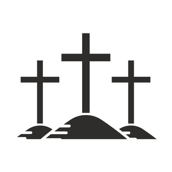 three crosses on hill, calvary icon, crucifixion, easter flat illustration vector