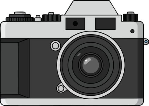 Vintage camera front view with detailed lens and buttons classic photography equipment illustration vector
