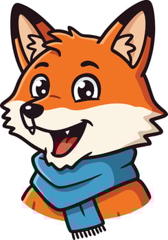 Fox character with blue scarf smiling happy cute orange fur animal illustration vector