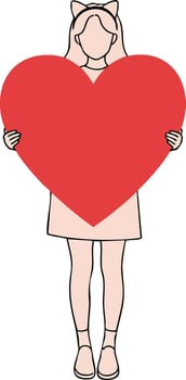 Woman holding big red heart symbol of love and affection illustration vector