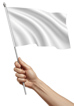 Hand holding white flag, symbol of surrender or peace, isolated on transparent background png