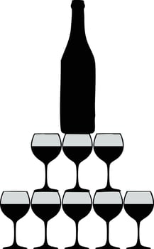 Wine bottle and pyramid of wine glasses design for party celebration or beverage concept illustration vector