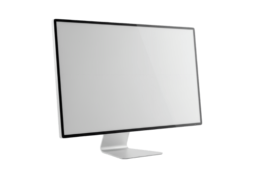 Modern computer screen with a sleek silver stand isolated on transparent background png