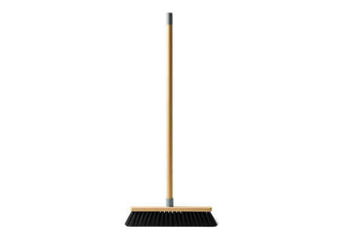 A wooden handled broom with black bristles isolated on transparent background png