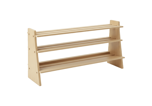 Three tier natural wood shoe rack organizer isolated on transparent background png