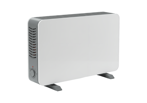 Modern white electric panel heater with grey accents and adjustable dial isolated on transparent background png